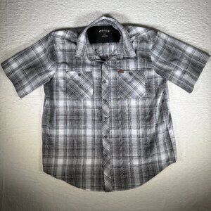 Orvis Short Sleeve Button Front Mens Tech Shirt.‎ Gray Plaid, Men's XL